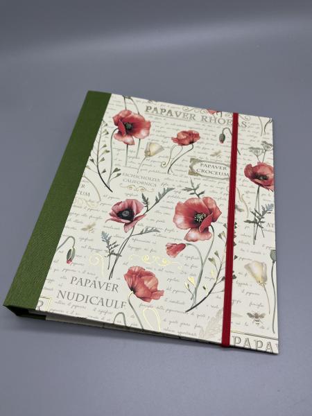 Ringbuch Planer Mohnblumen grün rot Gummiband Front